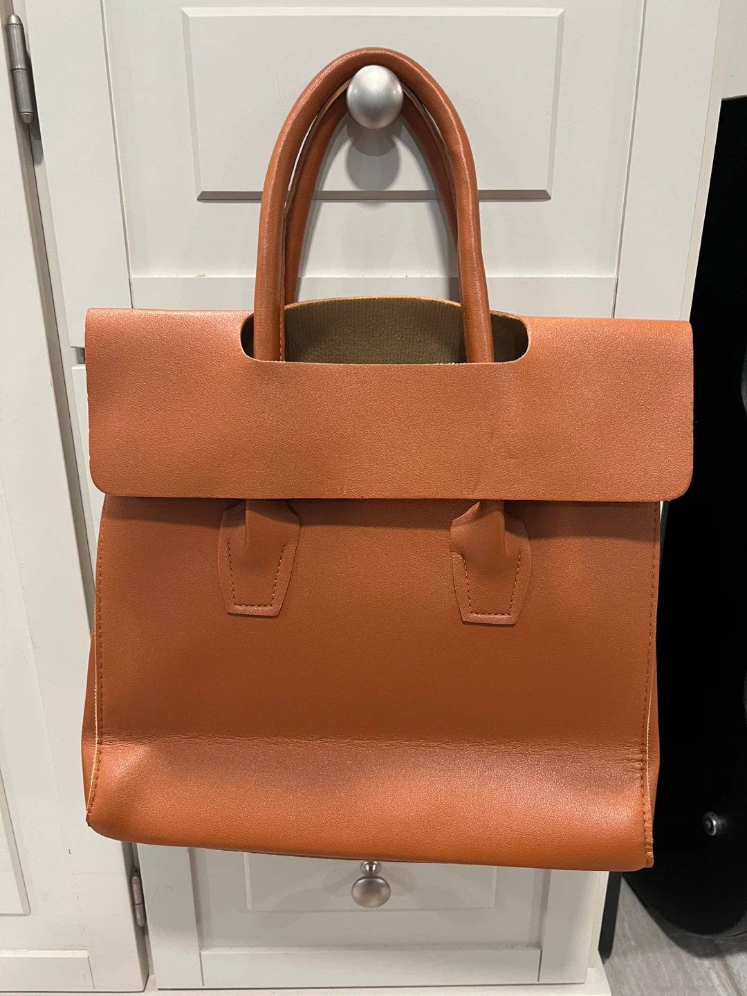 Tan Faux Leather Tote Bag