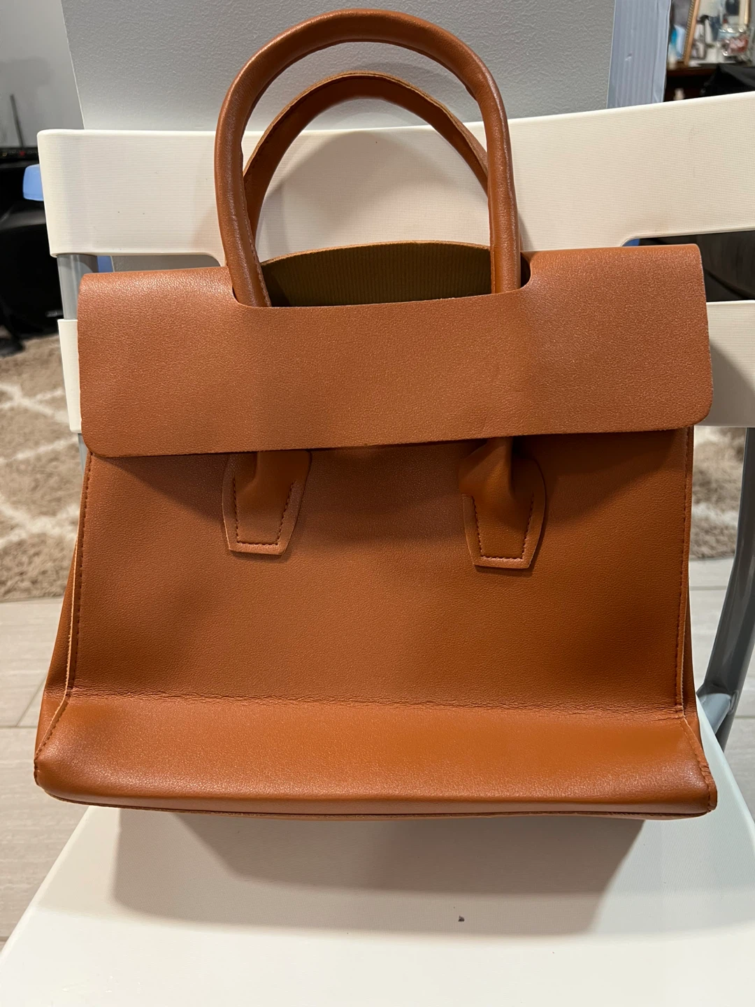 Tan Faux Leather Tote Bag - photo 4