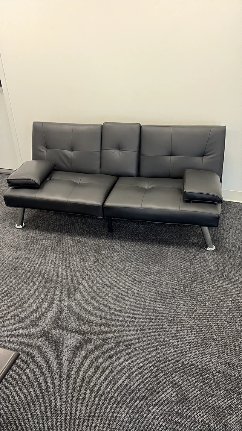 Black Faux Leather Futon Sofa