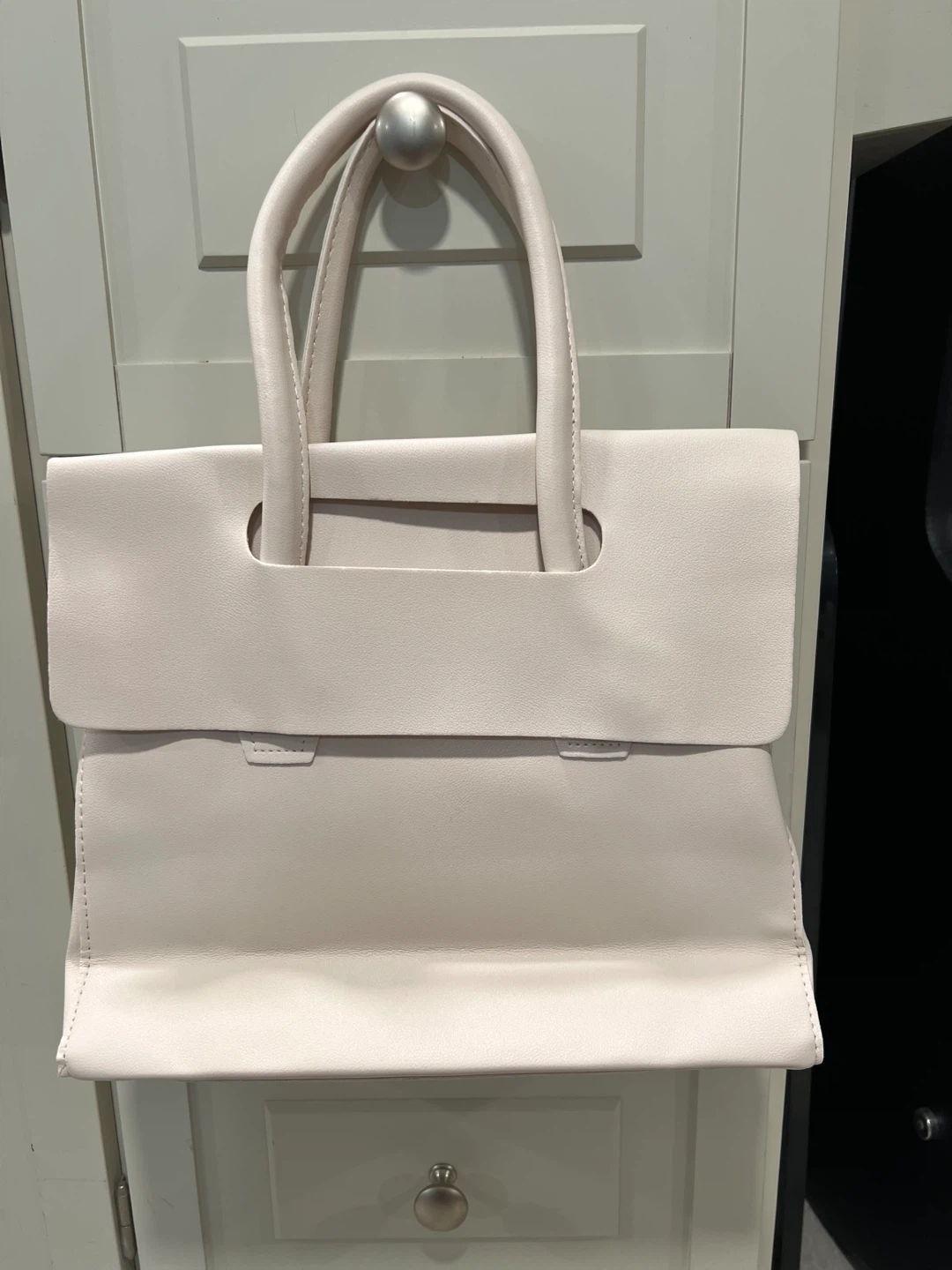 Cream White Structured Tote Bag