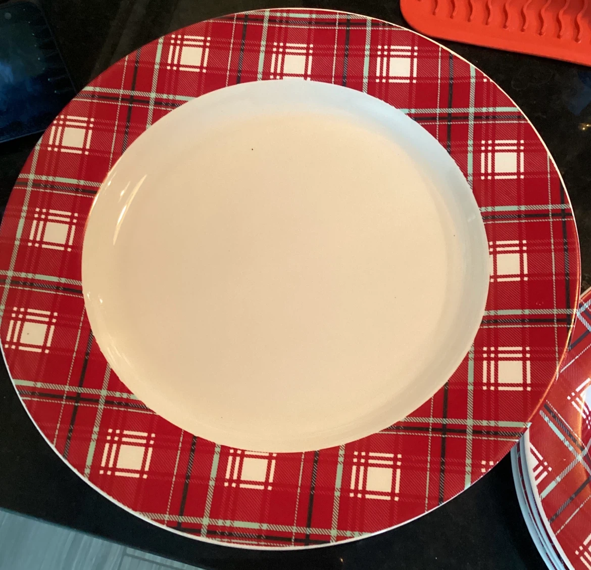 Set of Red Plaid Holiday Dinner Plates