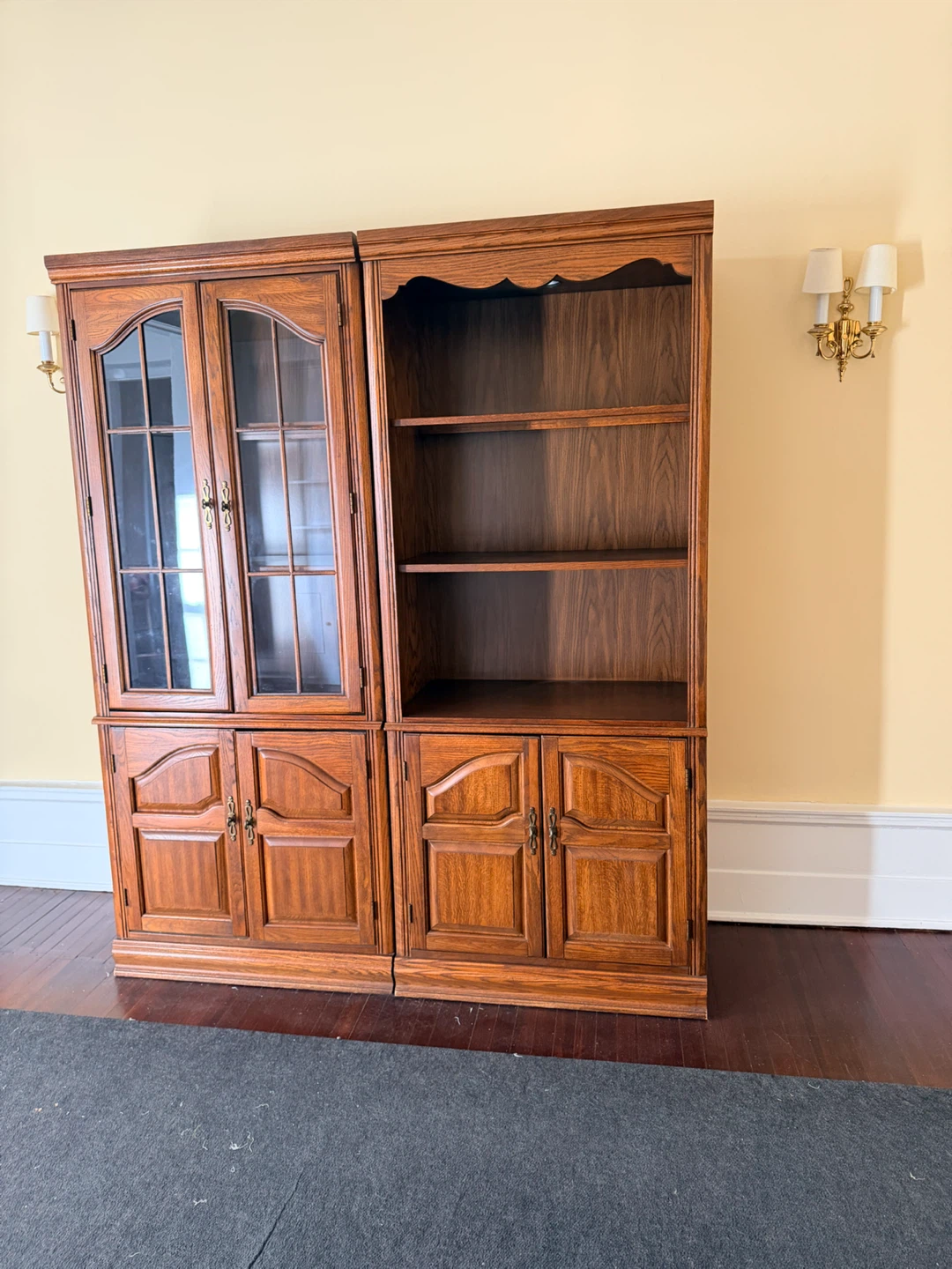 Two-Piece Oak Entertainment Cabinet