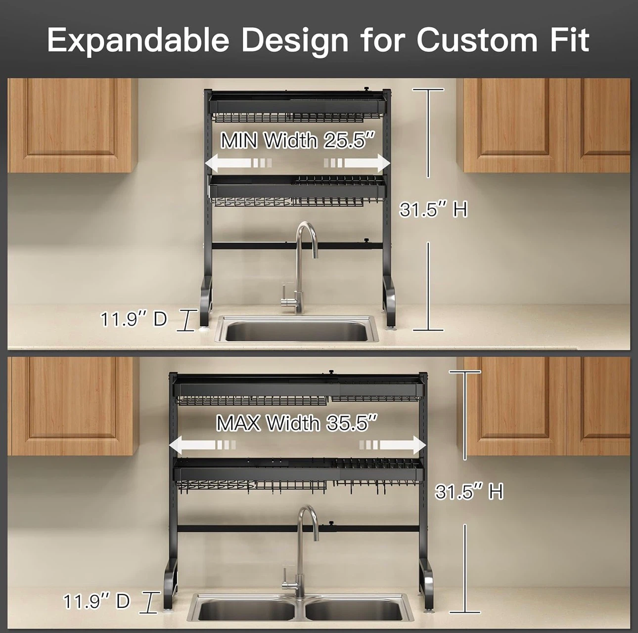 Stainless Steel Expandable Over The Sink Dish Drying Rack - photo 3