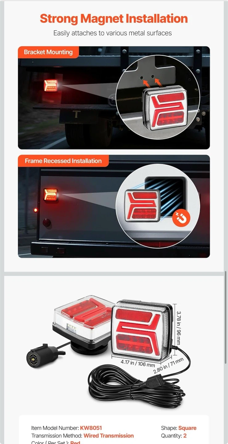 VEVOR 12V Magnetic LED Trailer Lights Kit 7 Pin - photo 2