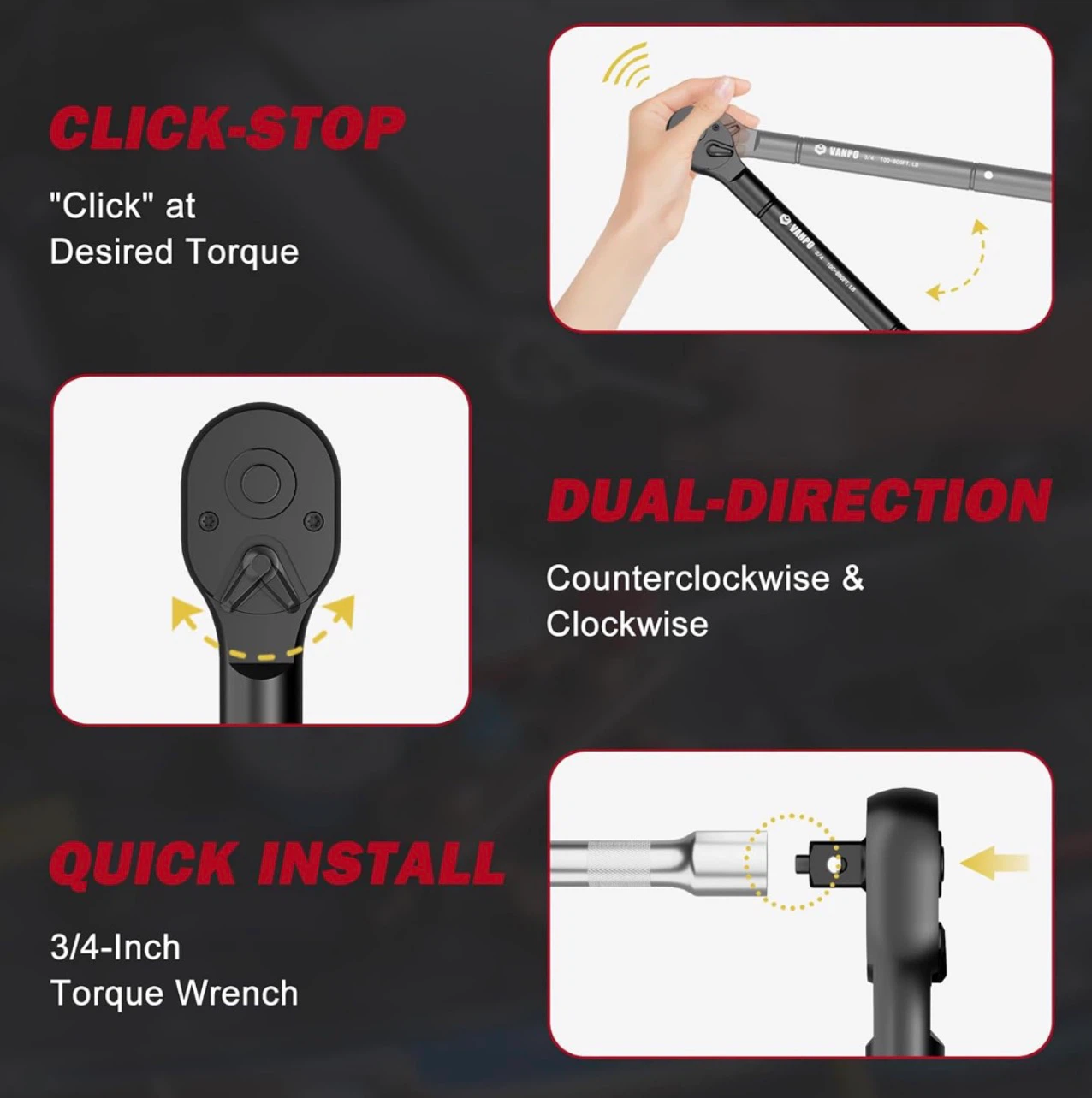 VANPO 3/4-inch Drive Click Torque Wrench - photo 2
