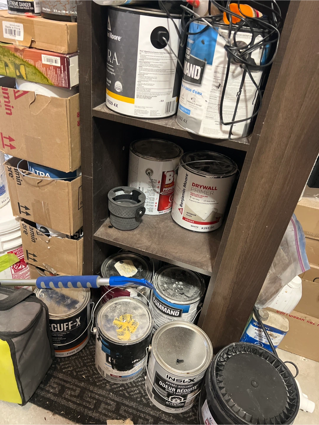 Assorted Benjamin Moore Paint and Primer Cans