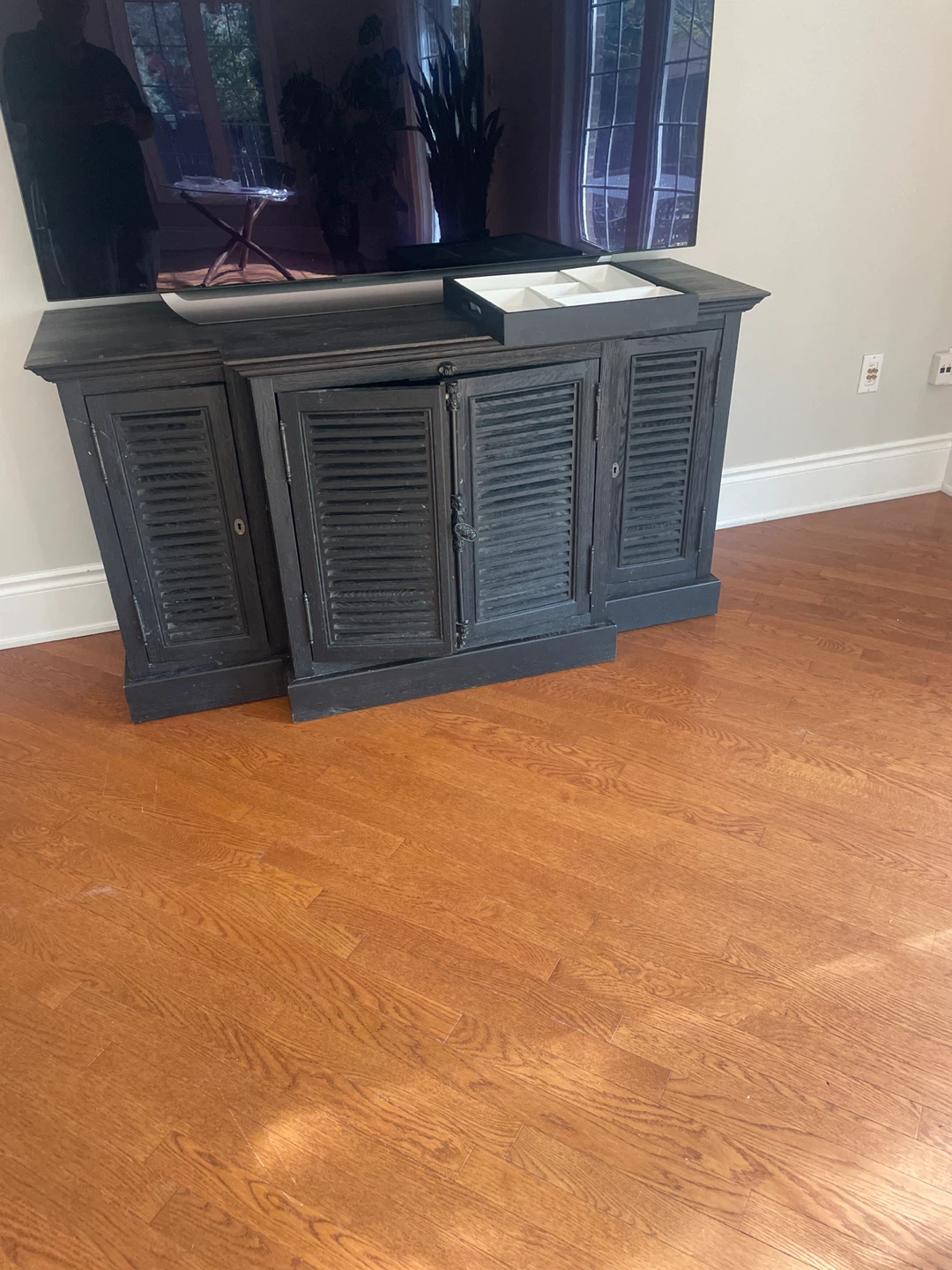 Restoration hardware Black Louvered Media Console Cabinet