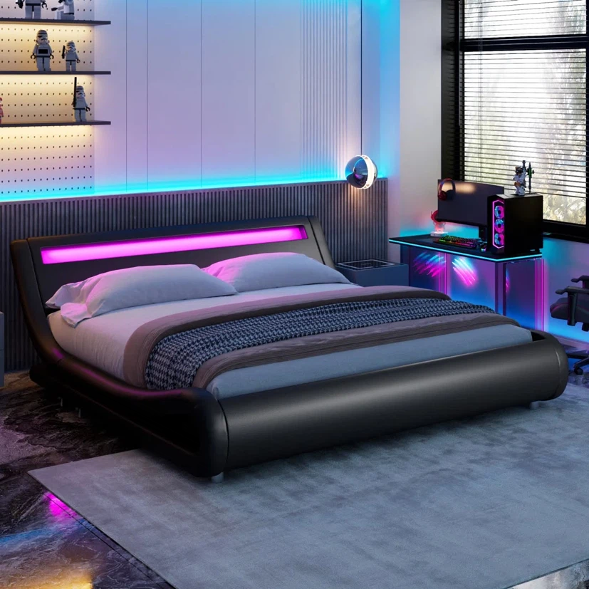 Modern LED Black Platform Bed Frame