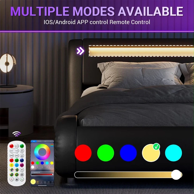 Modern LED Black Platform Bed Frame - photo 2