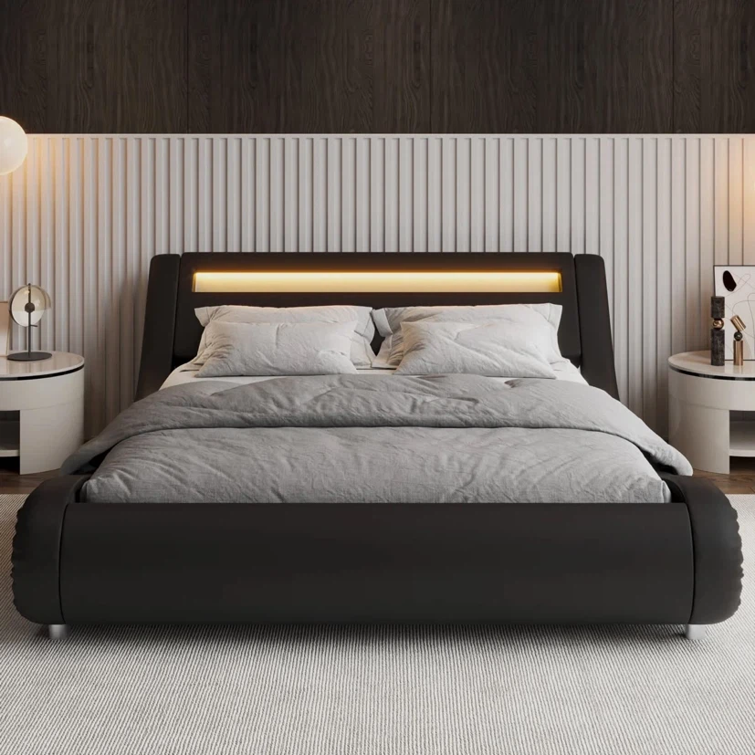 Modern LED Black Platform Bed Frame - photo 3