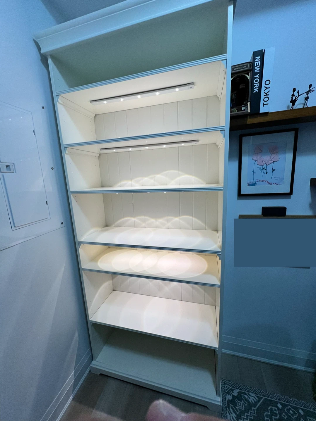 IKEA LIATORP Bookcase.  Solid Wood, White, Built-In LED Spots