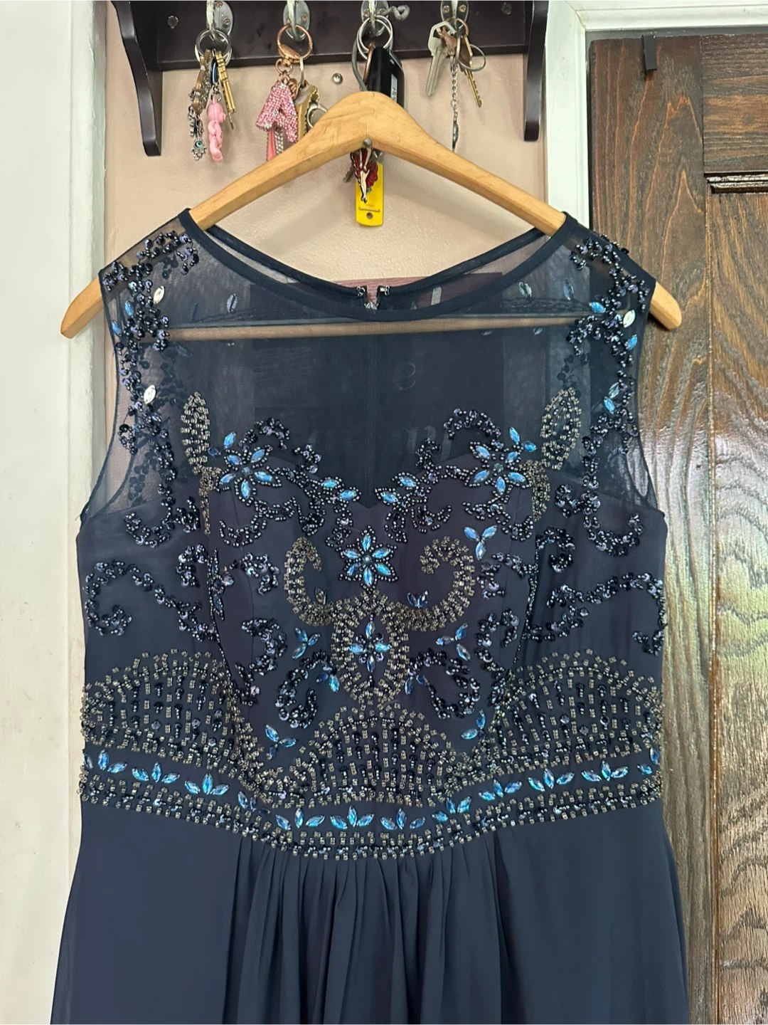 Navy Blue Beaded Evening Gown - photo 2