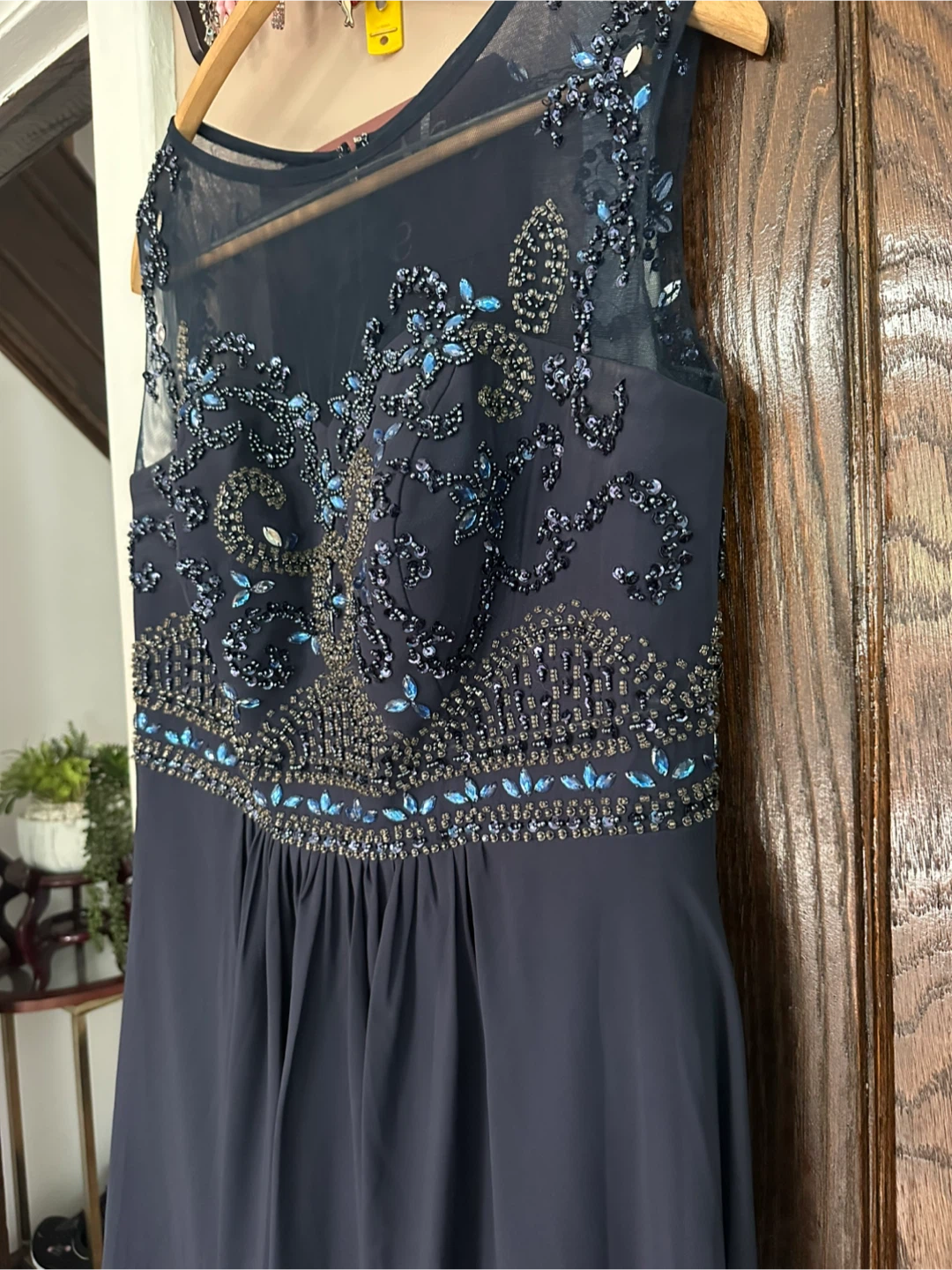 Navy Blue Beaded Evening Gown - photo 5