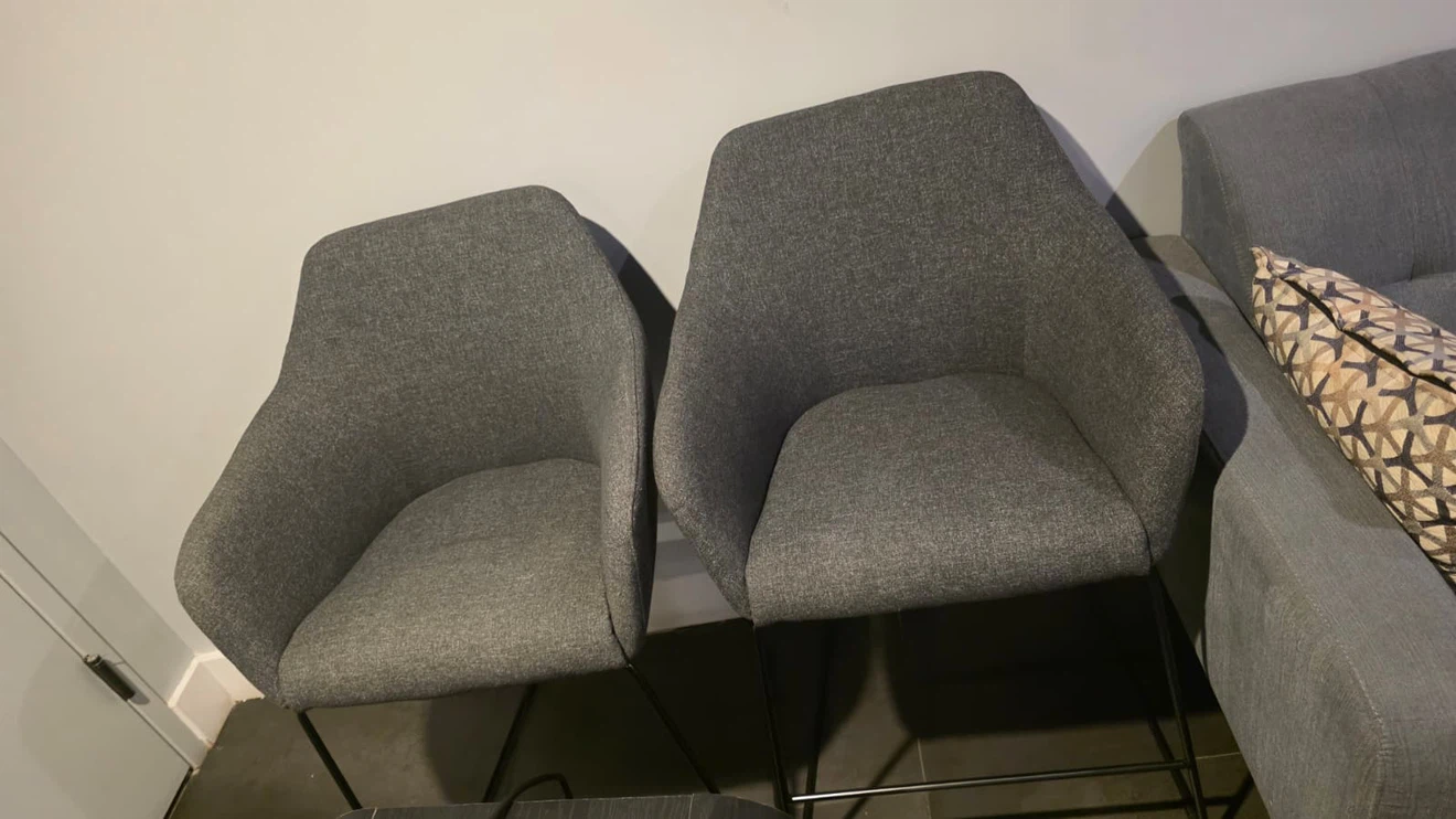 Set of Two Gray Upholstered Bar Stools