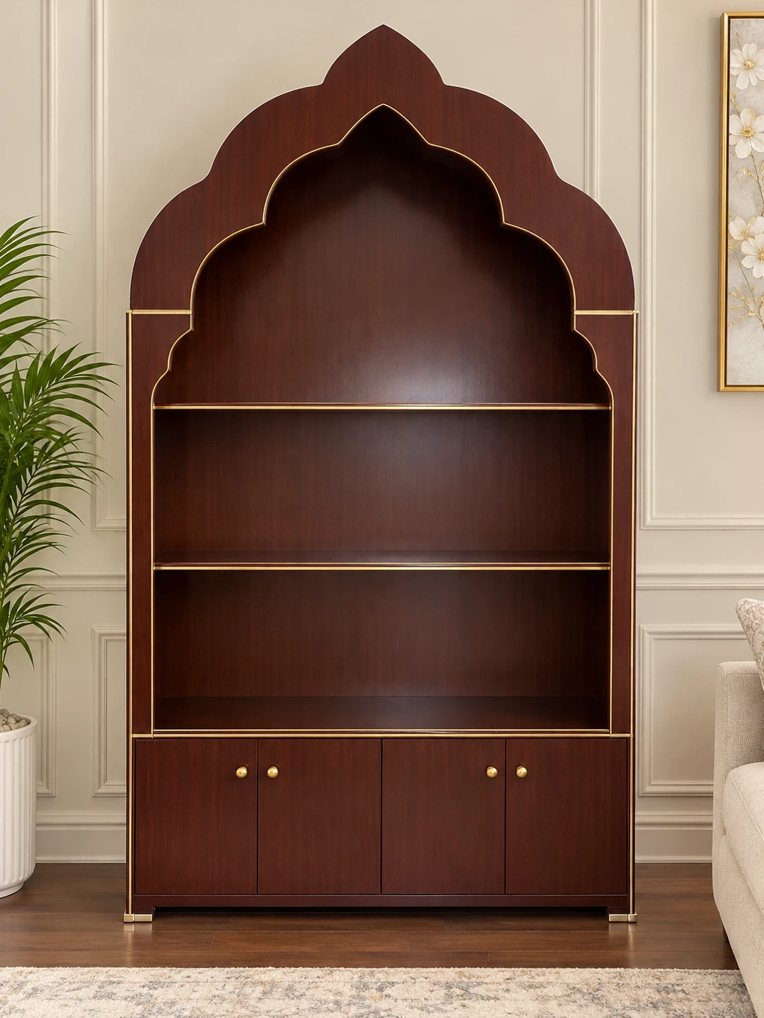 Arched Wooden Display Cabinet with Storage