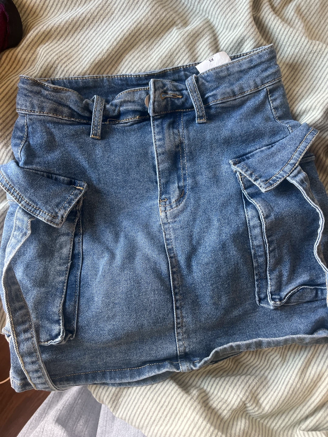 Blue Denim Cargo Mini Skirt