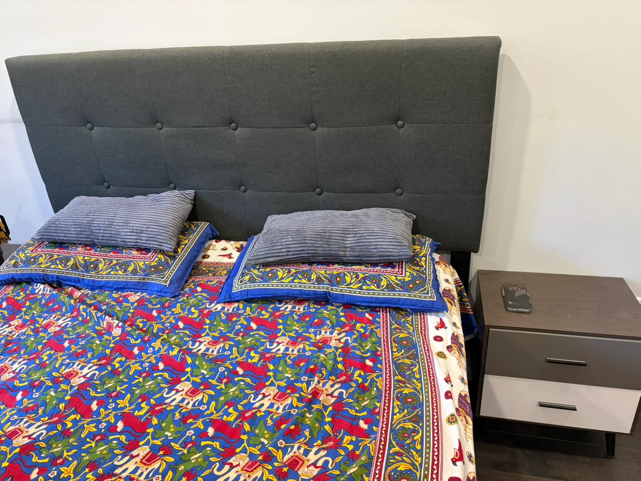 Grey Button-Tufted Bed Headboard