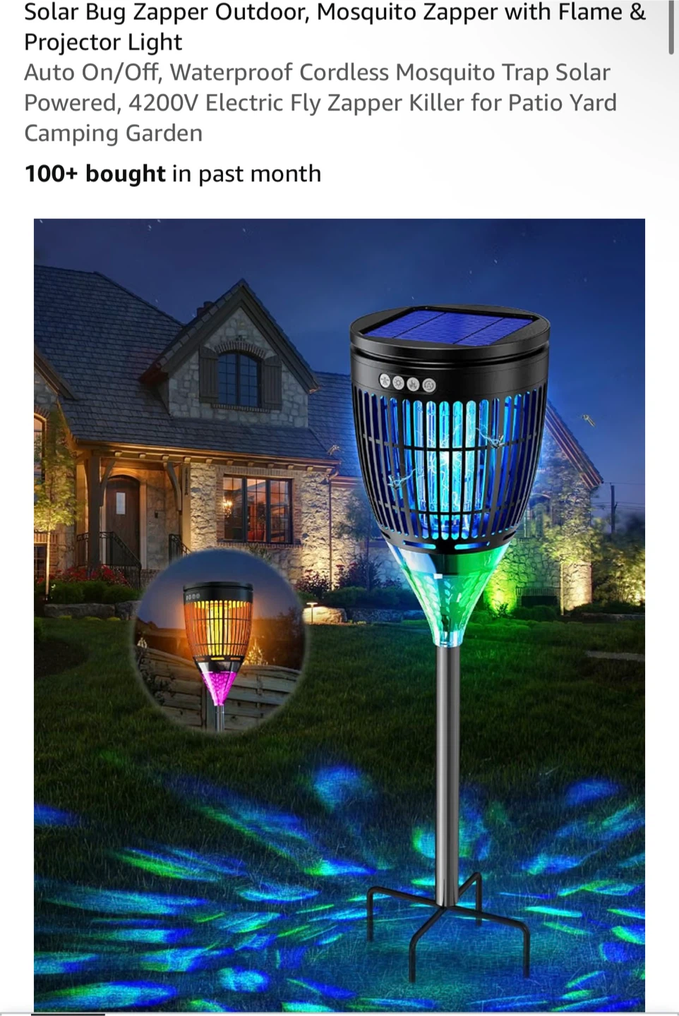 Solar Powered Outdoor Bug Zapper with Projector Light - photo 3