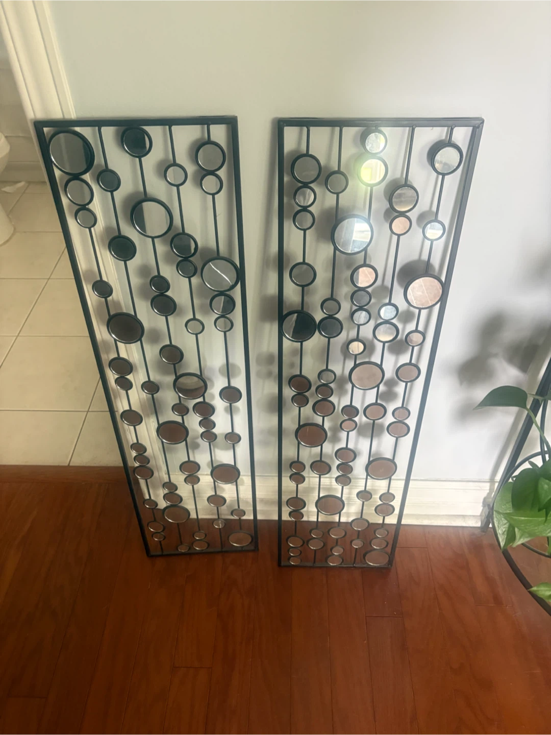 Set of Two Decorative Black Metal Circle Wall Mirrors