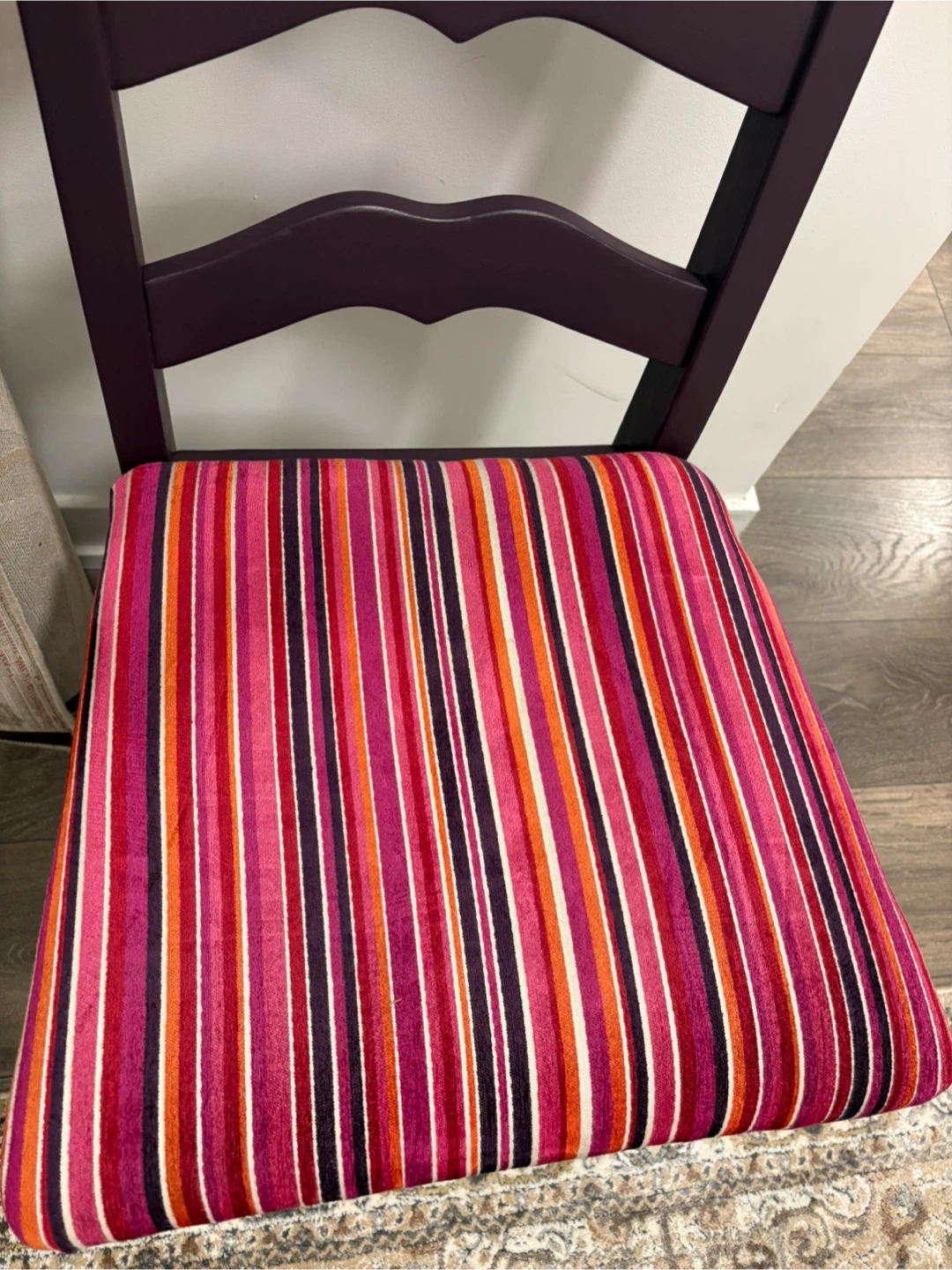 Painted Wooden Chair with Striped Fabric Seat - photo 2