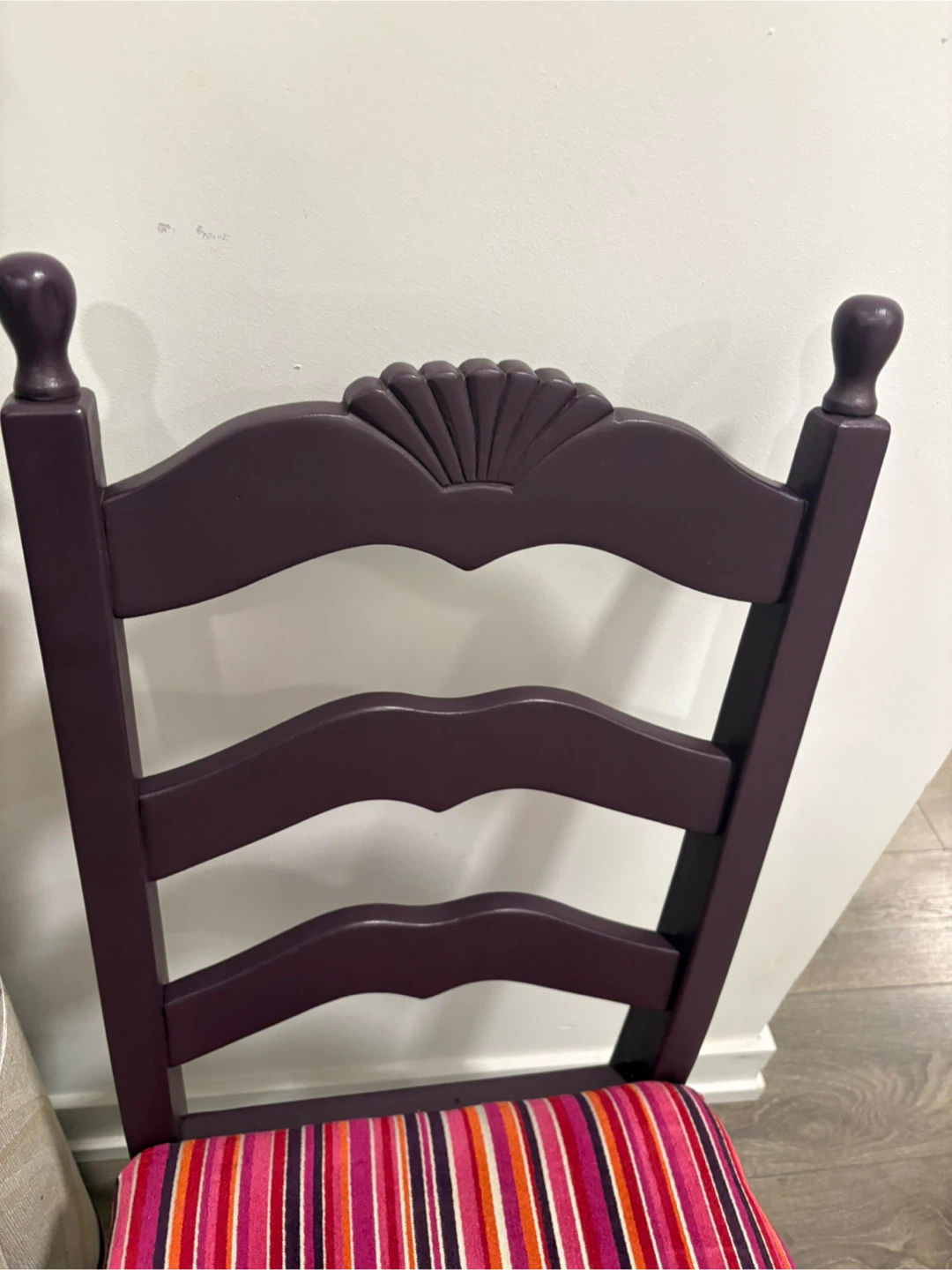 Painted Wooden Chair with Striped Fabric Seat - photo 3