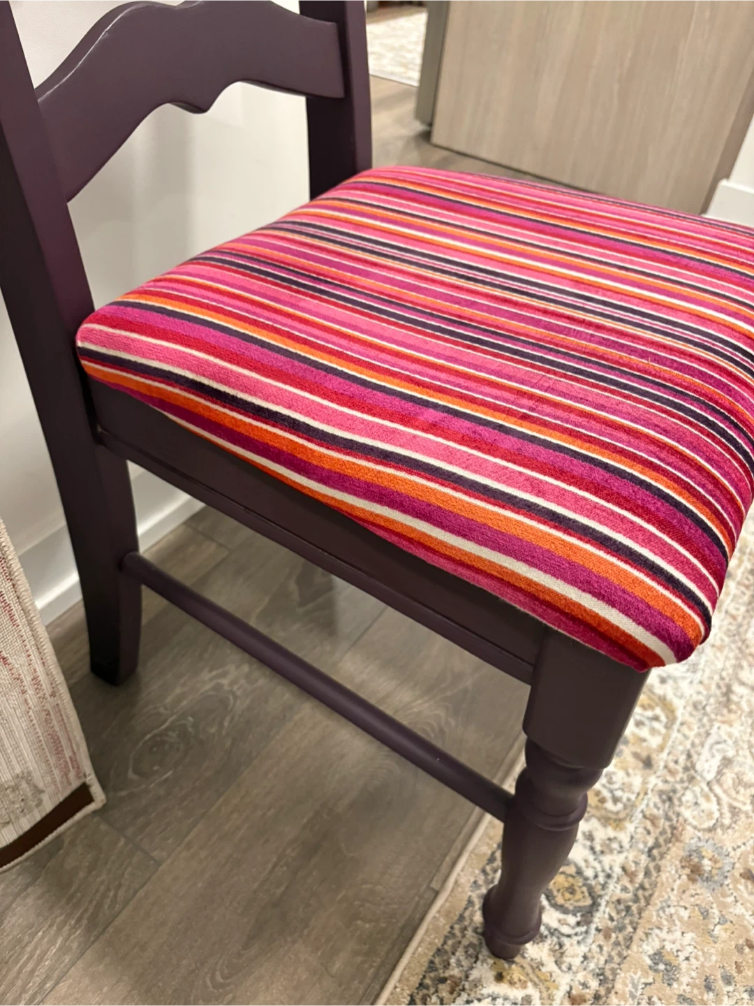 Painted Wooden Chair with Striped Fabric Seat - photo 4