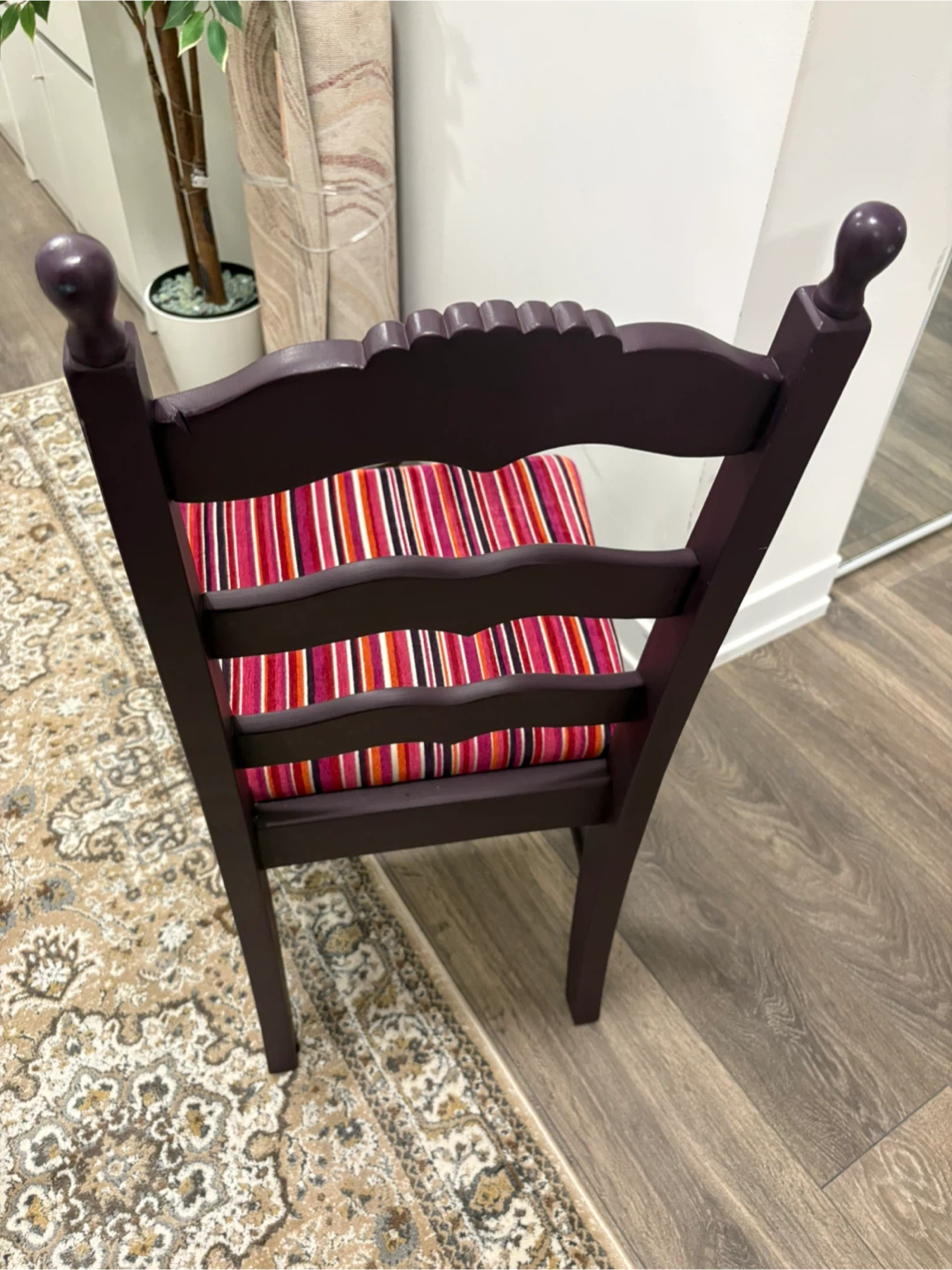 Painted Wooden Chair with Striped Fabric Seat - photo 5