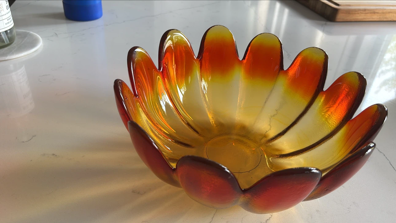 Vintage Amberina Indiana Glass Lotus Bowl