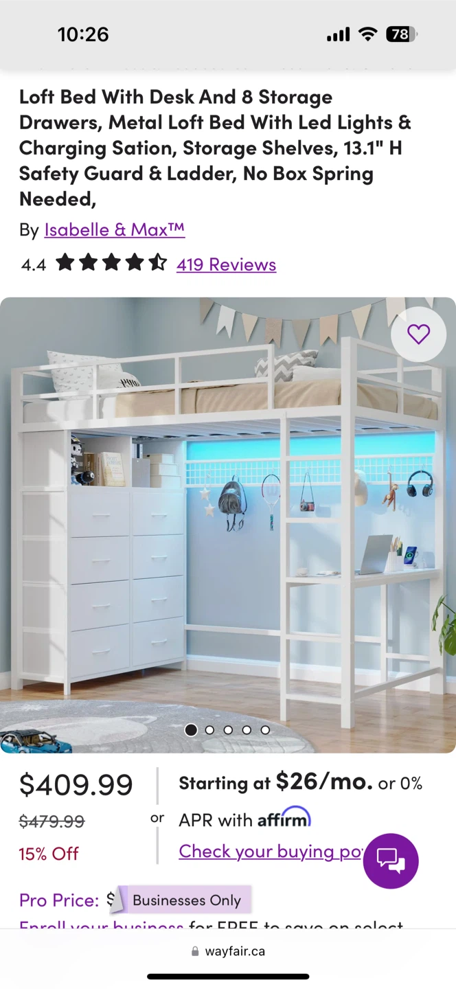 White Metal Loft Bed with Desk - photo 2