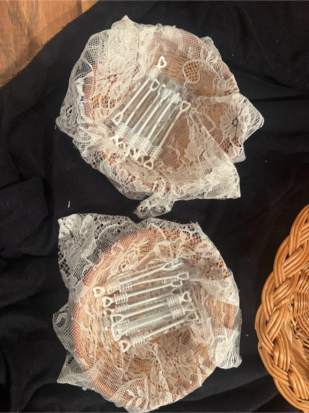 Two Wicker Baskets with Lace Liners and Bubble Wands - photo 3