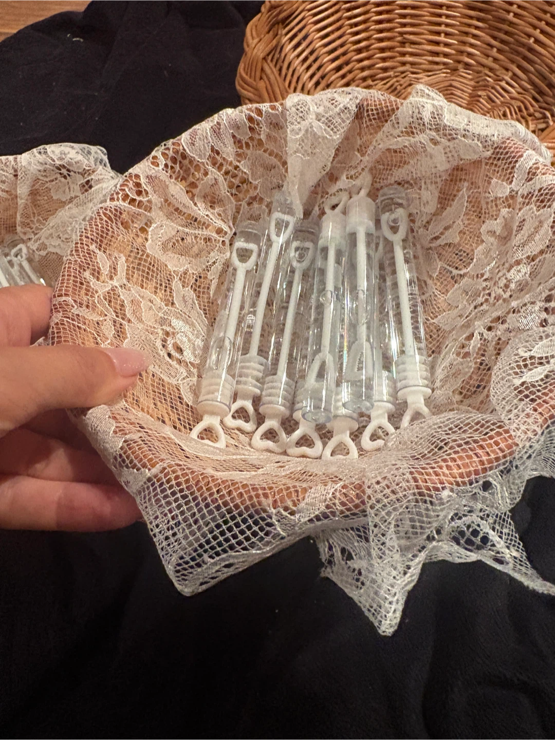 Two Wicker Baskets with Lace Liners and Bubble Wands - photo 4