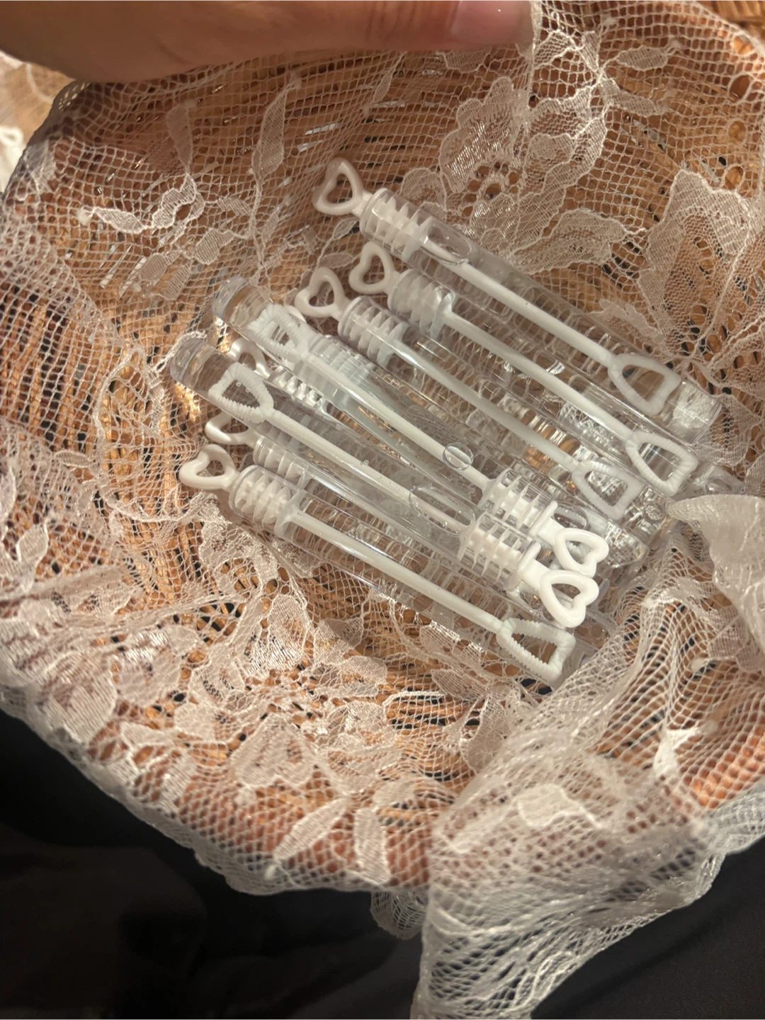 Two Wicker Baskets with Lace Liners and Bubble Wands - photo 5