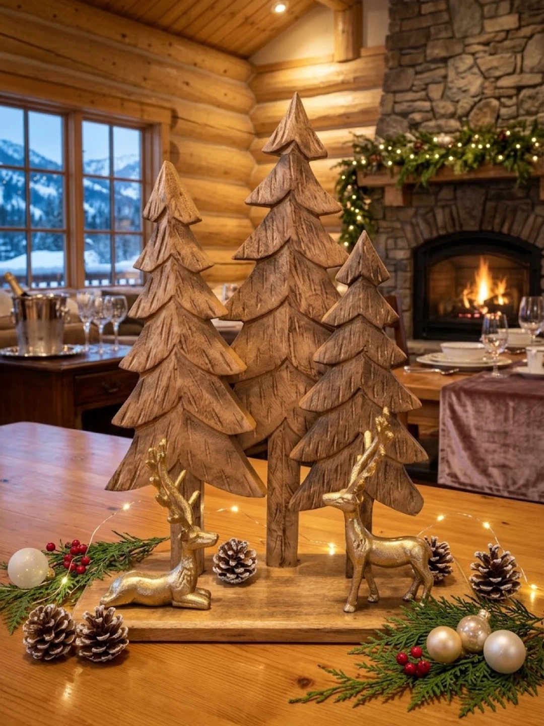 Wooden Christmas Tree & Reindeer Tabletop Decor