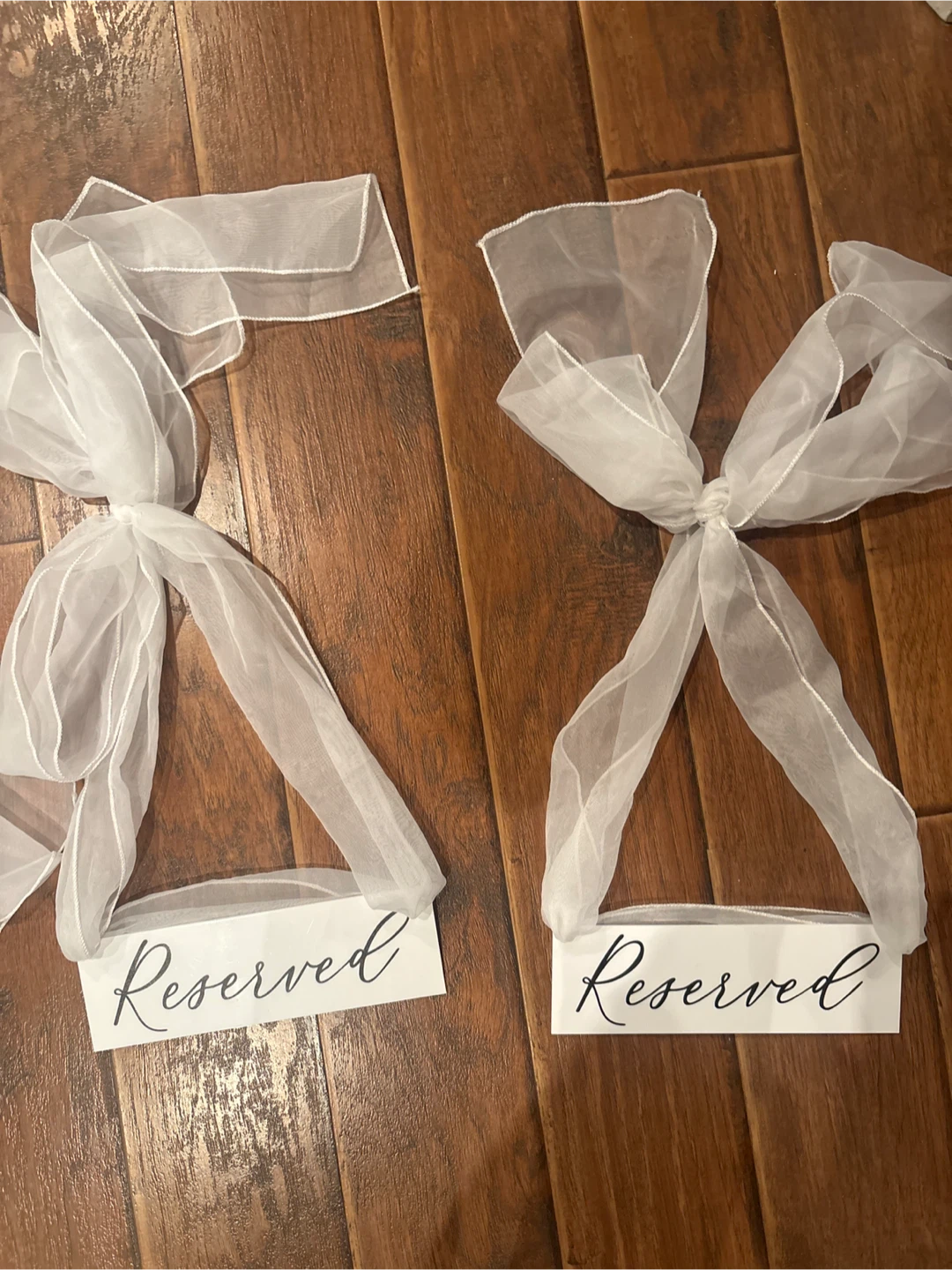 Set of Two Reserved Signs with White Organza Bows