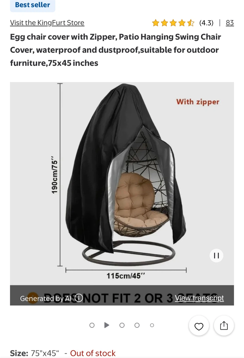 Egg Chair outdoor Cover with Zipper - photo 3