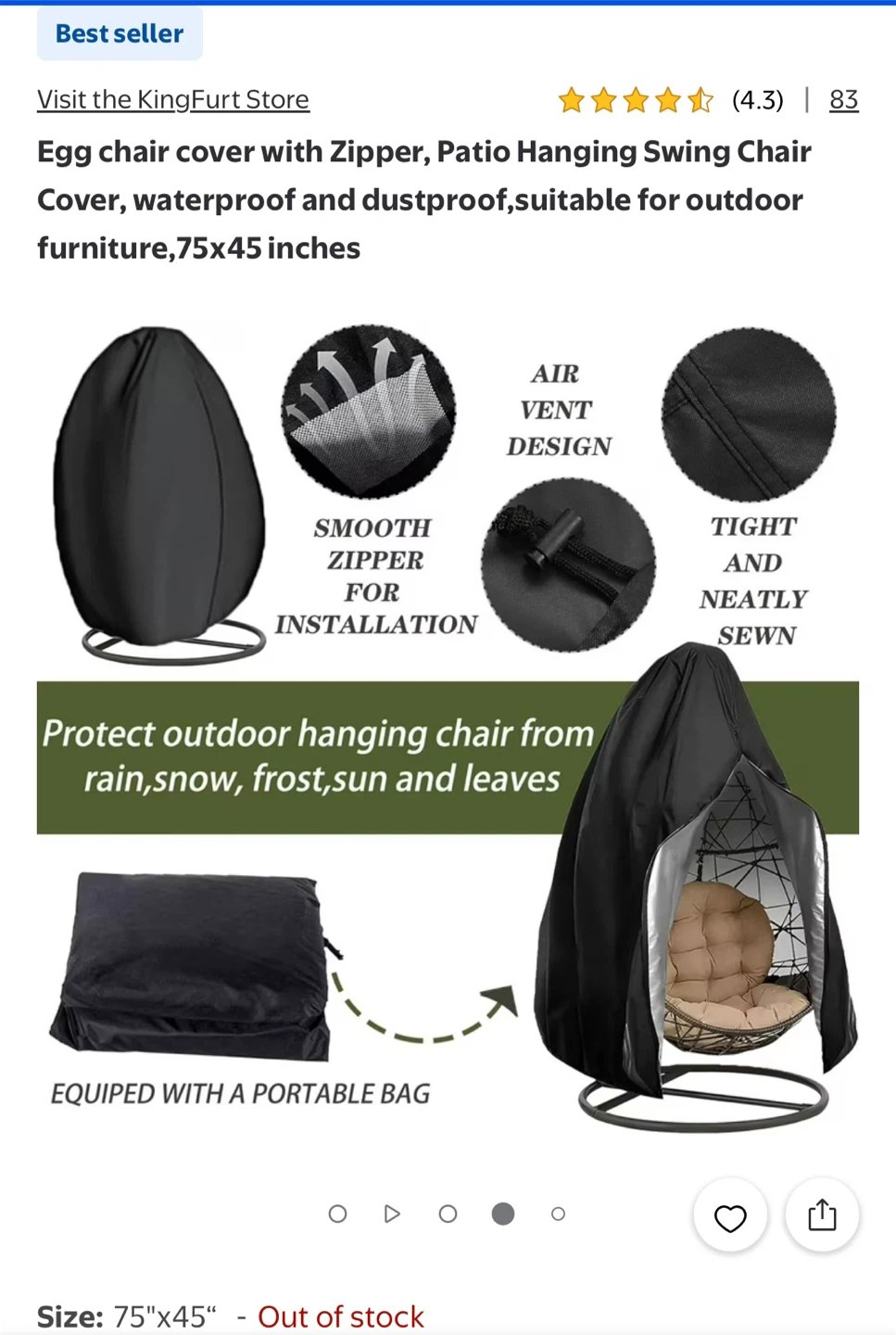 Egg Chair outdoor Cover with Zipper - photo 5