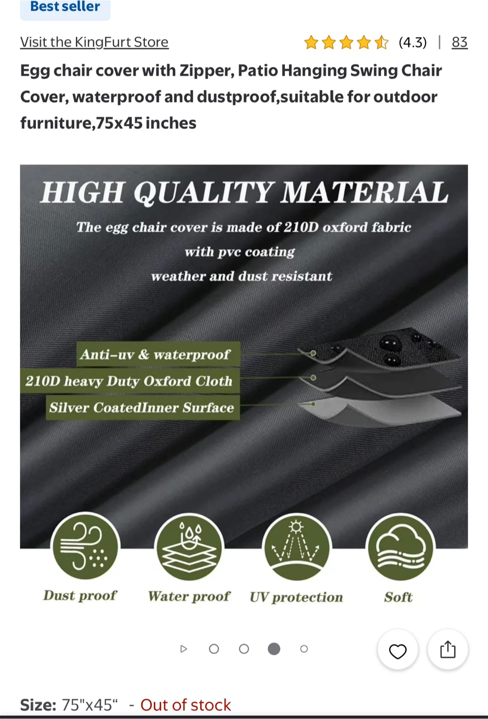 Egg Chair outdoor Cover with Zipper - photo 2