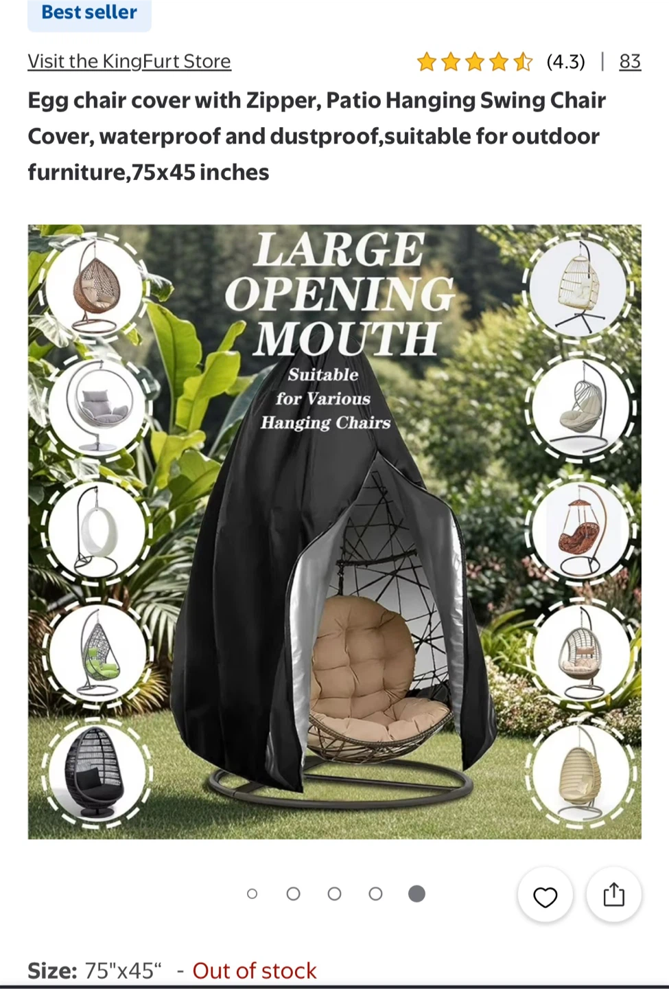 Egg Chair outdoor Cover with Zipper