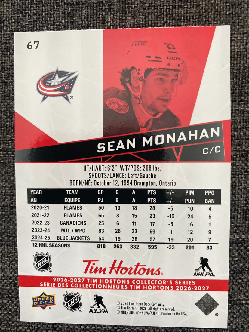 Sean Monahan Upper Deck Hockey Card - photo 2
