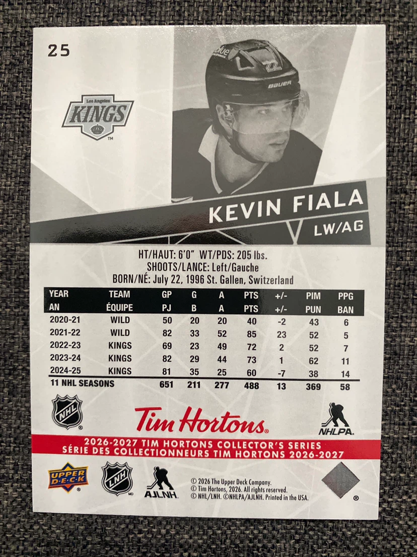 Kevin Fiala Upper Deck Hockey Card - photo 2