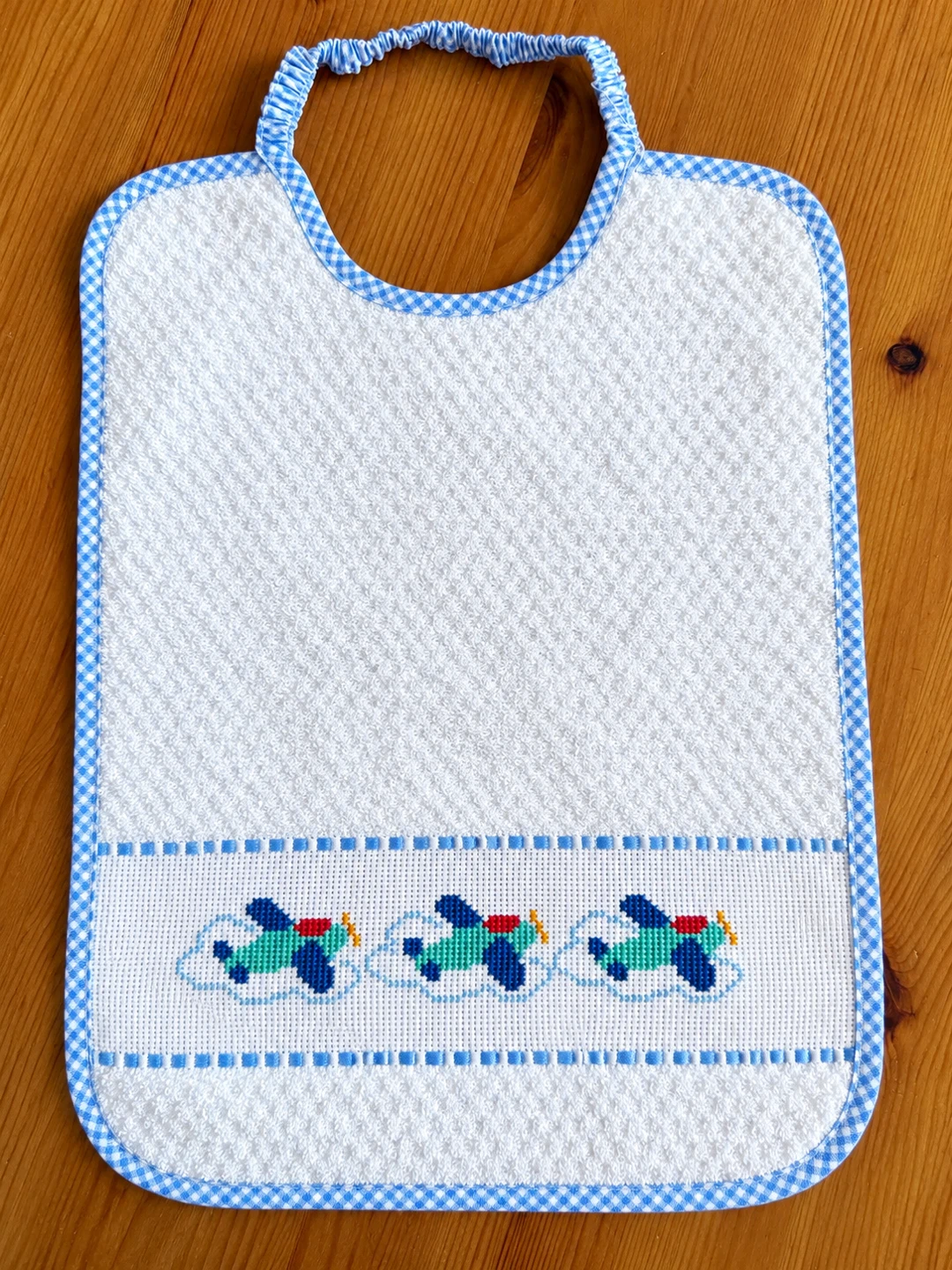 Baby Bib with Airplane Cross-Stitch