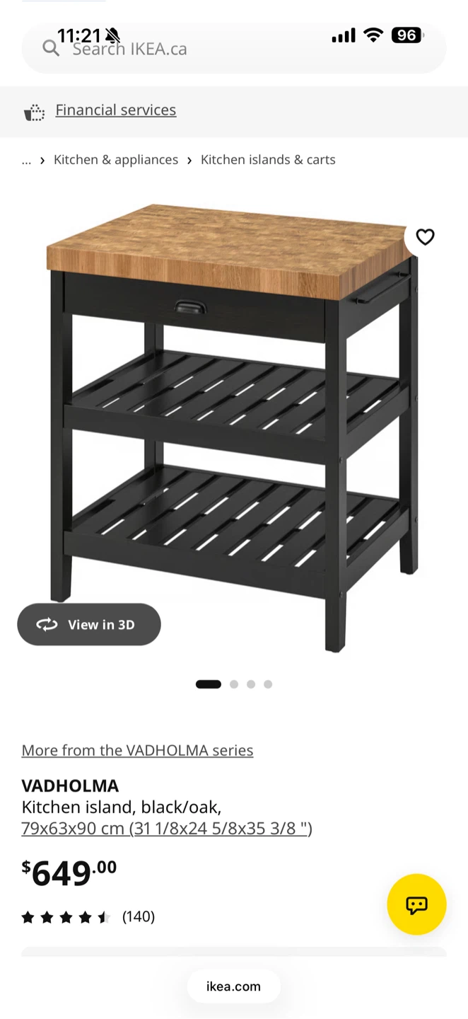 IKEA VADHOLMA Kitchen island, black/oak