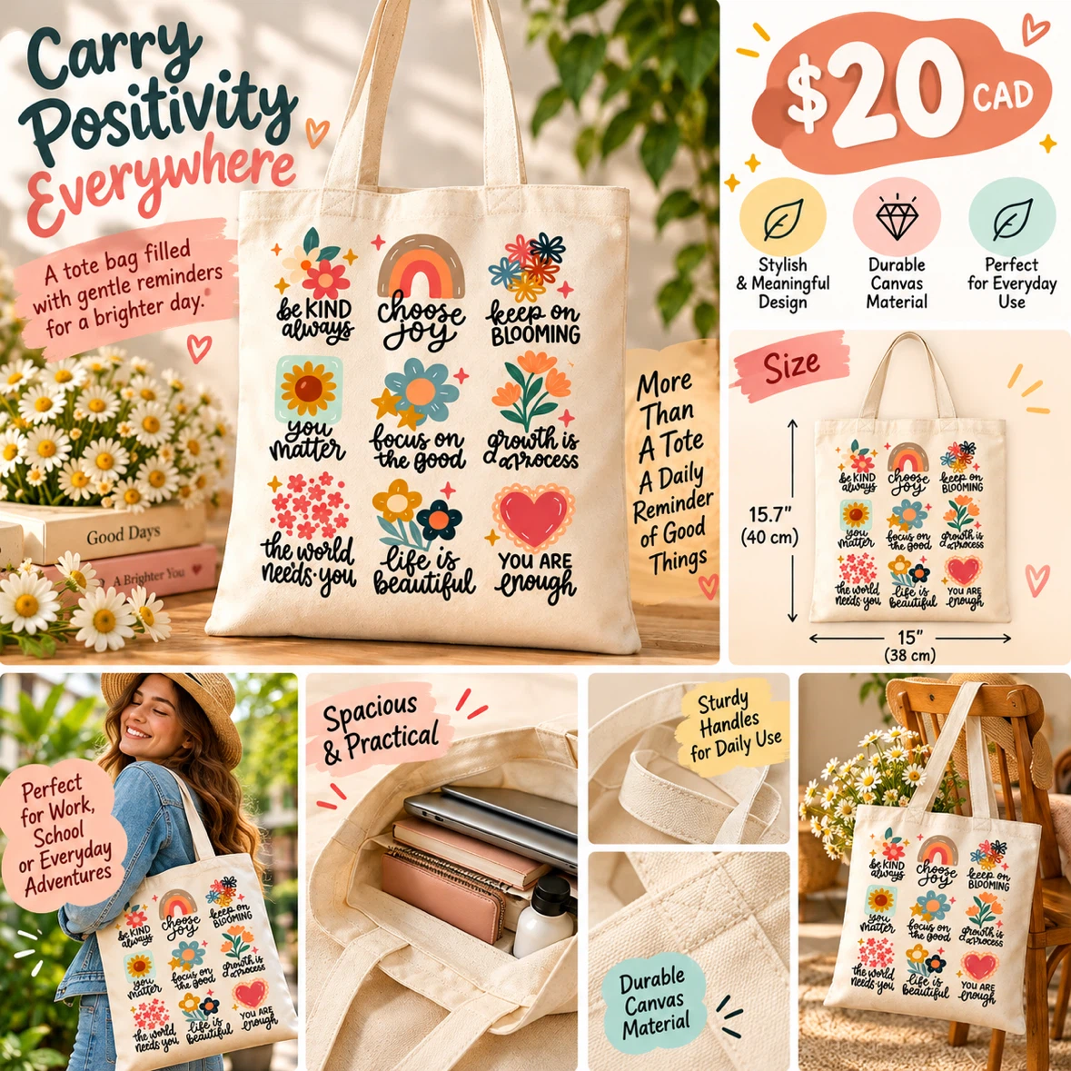Positive Quotes Canvas Tote Bag - photo 2