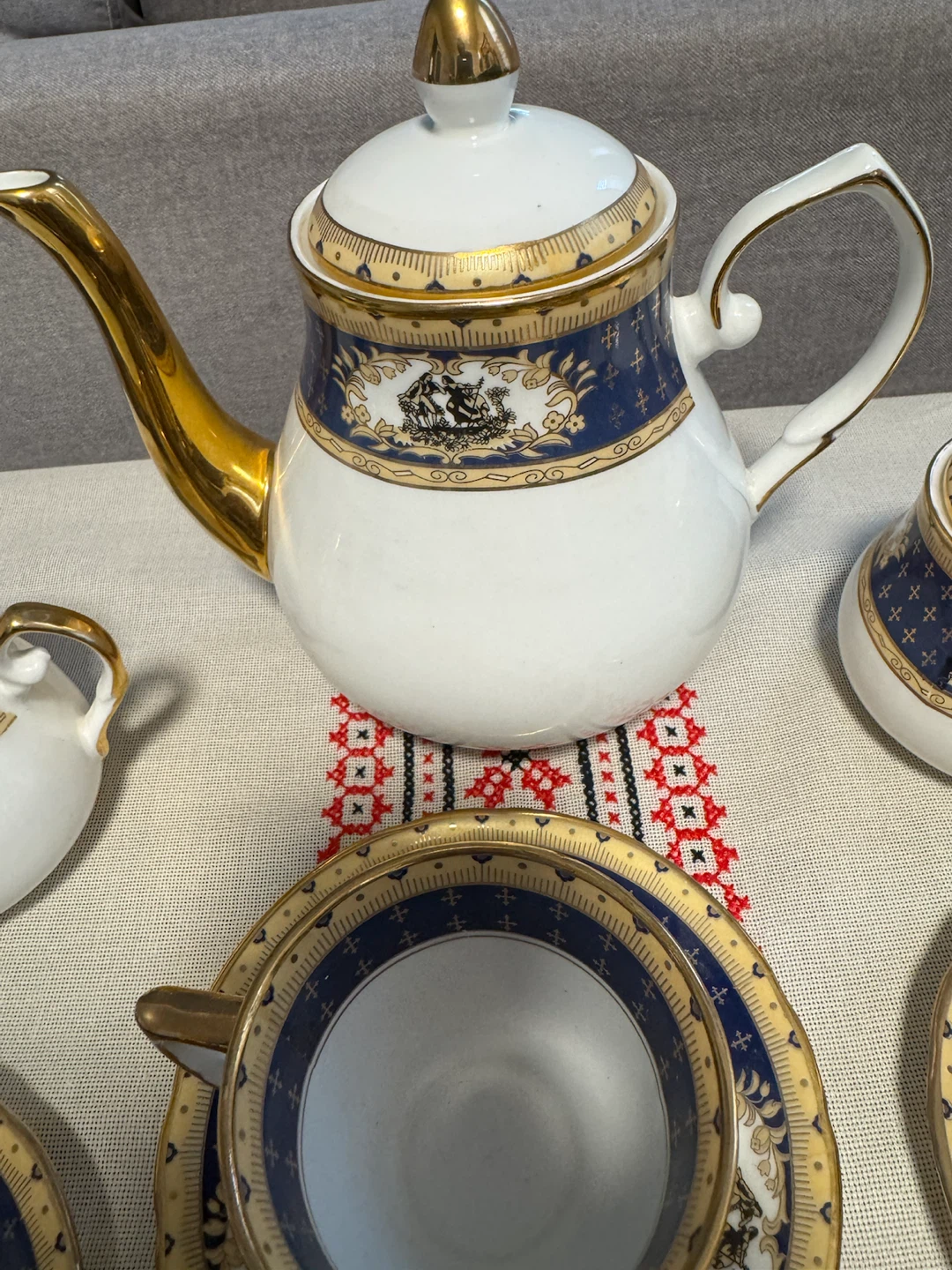 Vintage Porcelain Tea Set Blue and Gold - photo 2