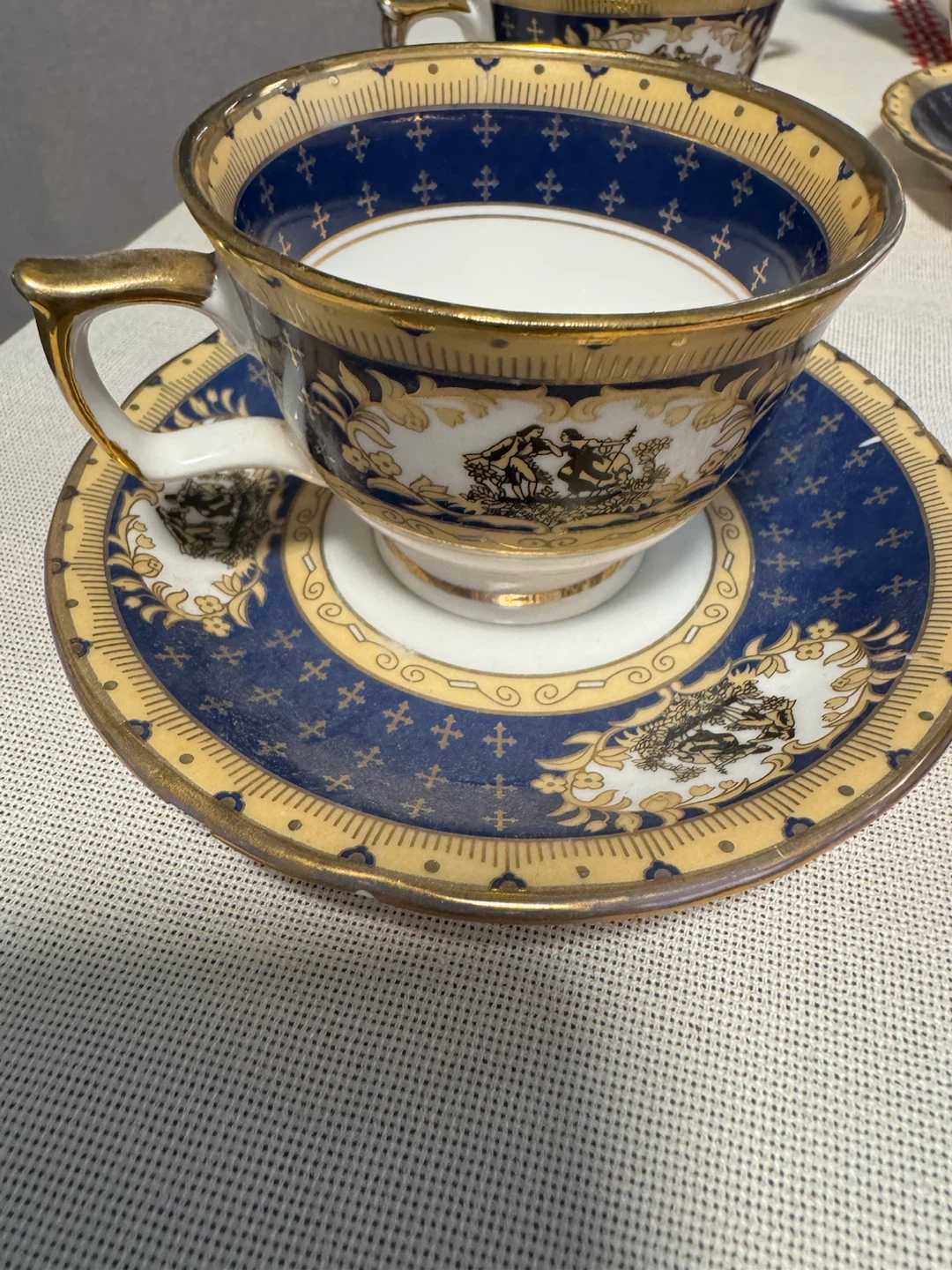 Vintage Porcelain Tea Set Blue and Gold - photo 4