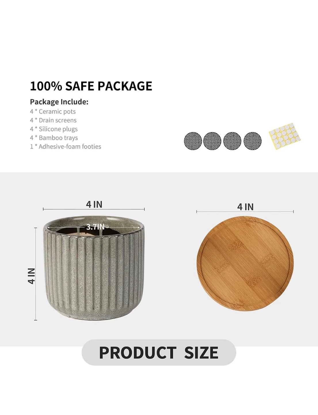Set of 4 Ceramic Plant Pots with Bamboo Trays - photo 3