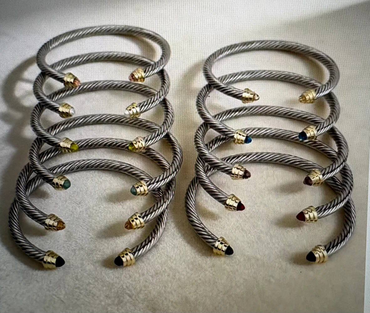 New cable bangle bracelet gemstones/stainless steel/gold plated)