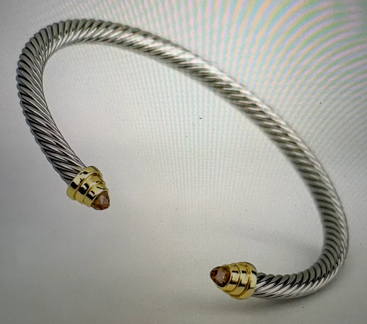 New cable bangle bracelet gemstones/stainless steel/gold plated) - photo 3