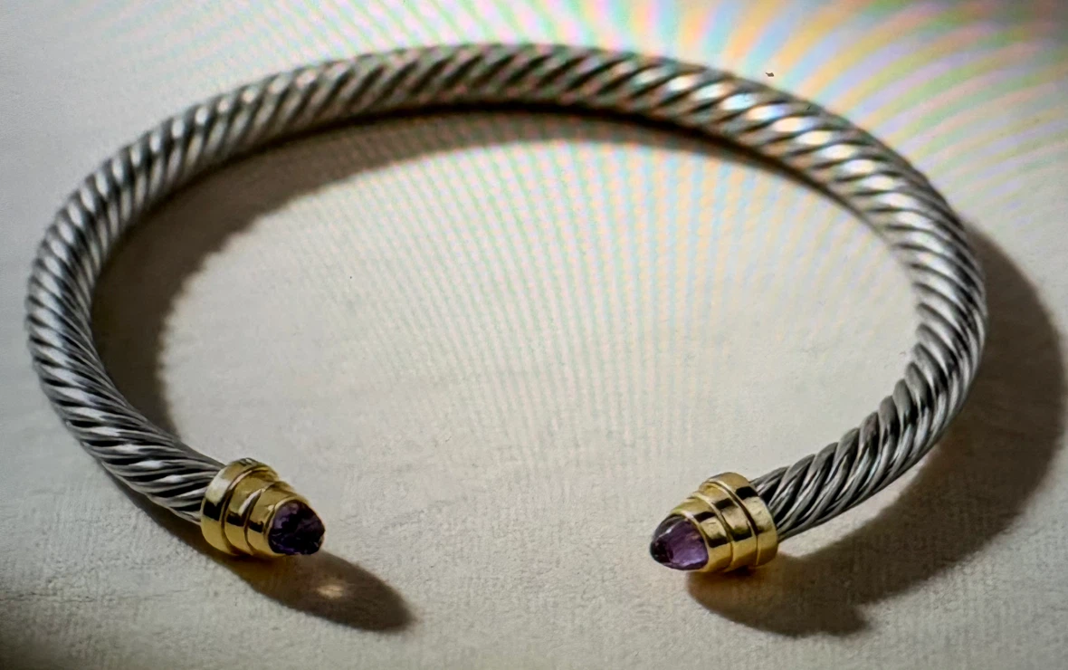 New cable bangle bracelet gemstones/stainless steel/gold plated) - photo 4