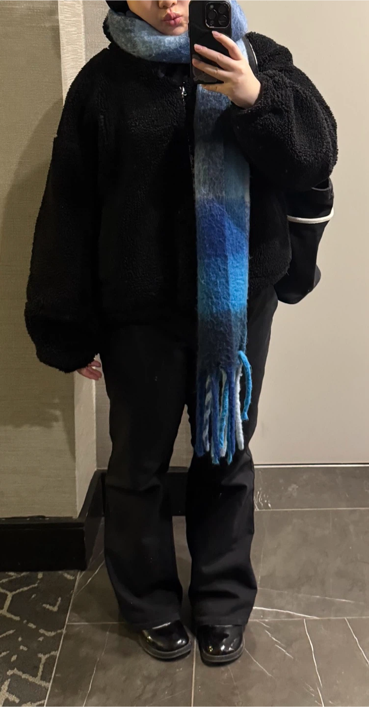 Blue Plaid Oversized Scarf